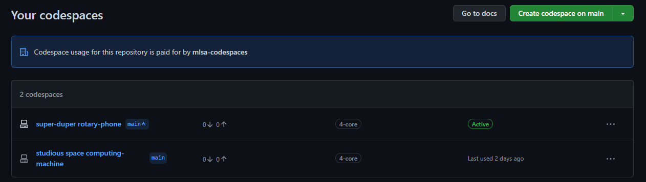Manage Codespaces